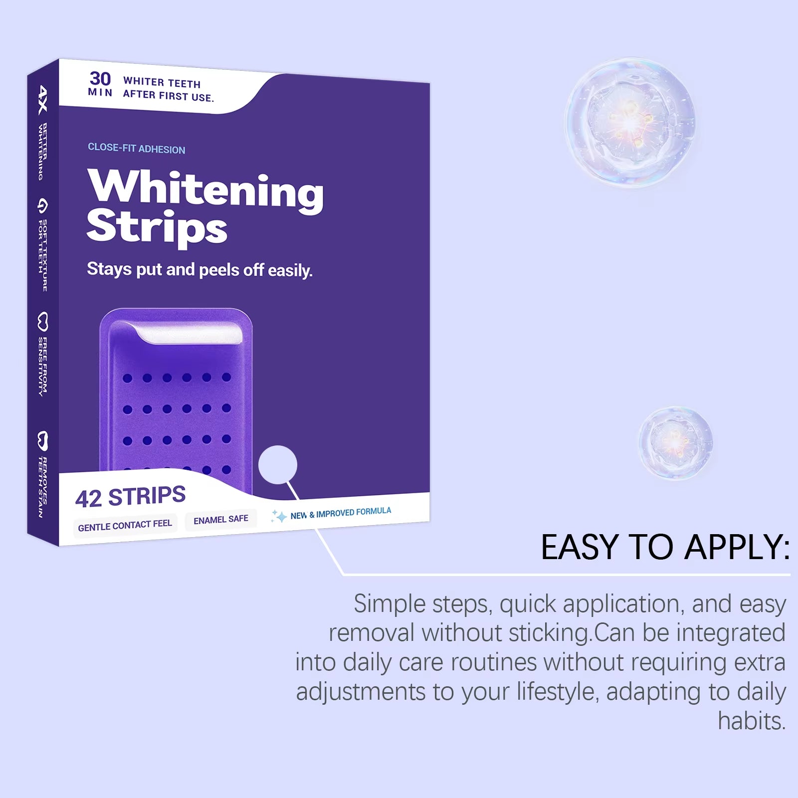 Teeth Whitening Strips - 30 Min Quick White Gel Strips, Improve Dental Yellowing Oral Care, 42 Pack for Lasting Bright Smile